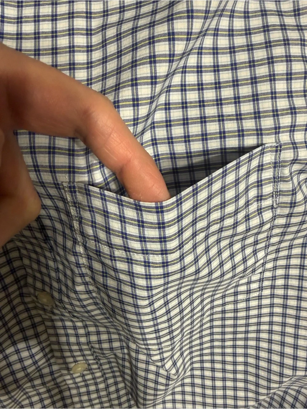 Banana Republic Men's White and Blue Check Button-Down Shirt